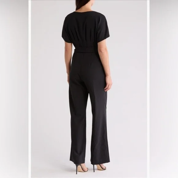 NWT ELIZA J Pleated Jumpsuit Pockets Tie Belt Black 6 - Picture 2 of 5